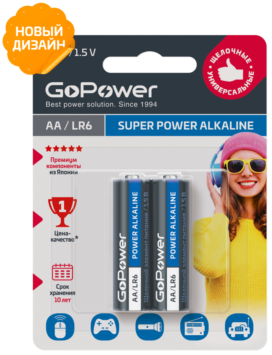 GO POWER - Батарейка Alkaline LR6-AA (2шт. на блистере) /12 /240